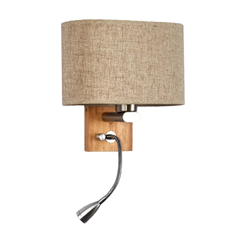 Flexible Spotlight Bedside Reading Light Fabric Single Nordic Wall Lamp with Oval Fabric Shade in Beige/Flaxen/Champagne
