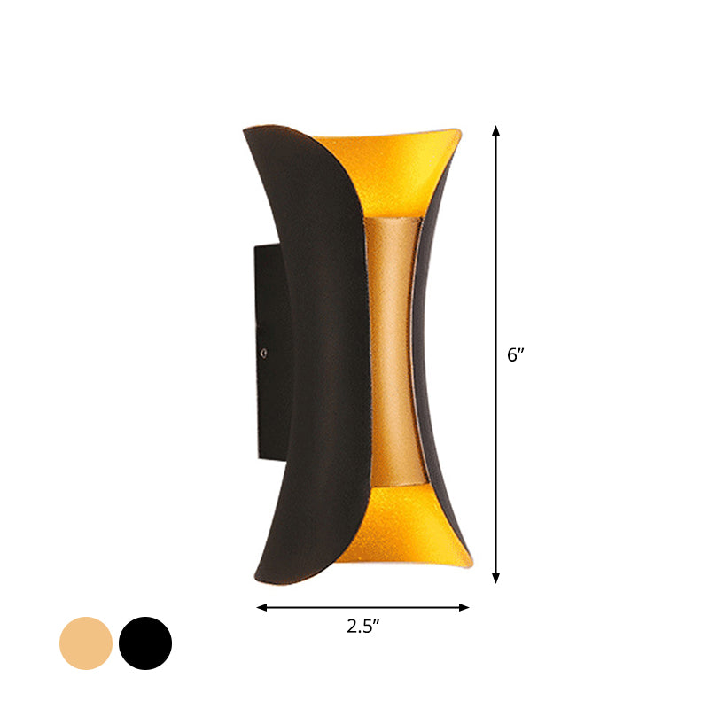 Small/Large Flared LED Wall Sconce Modern Metal 2 Bulbs Black/White/White-Gold Up Down Light for Terrace