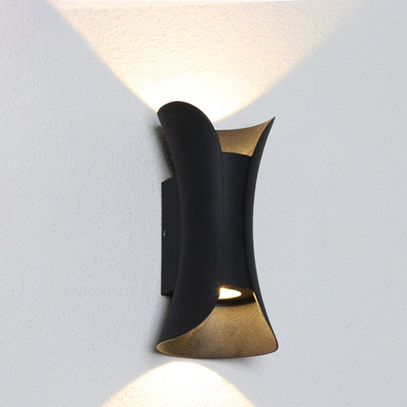 Small/Large Flared LED Wall Sconce Modern Metal 2 Bulbs Black/White/White-Gold Up Down Light for Terrace