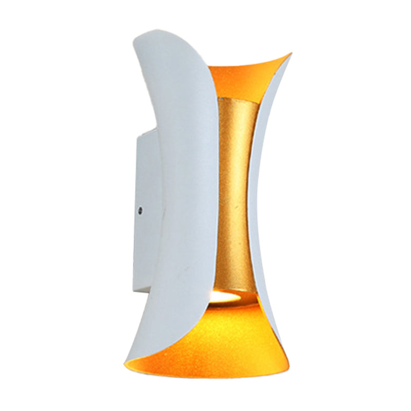 Small/Large Flared LED Wall Sconce Modern Metal 2 Bulbs Black/White/White-Gold Up Down Light for Terrace