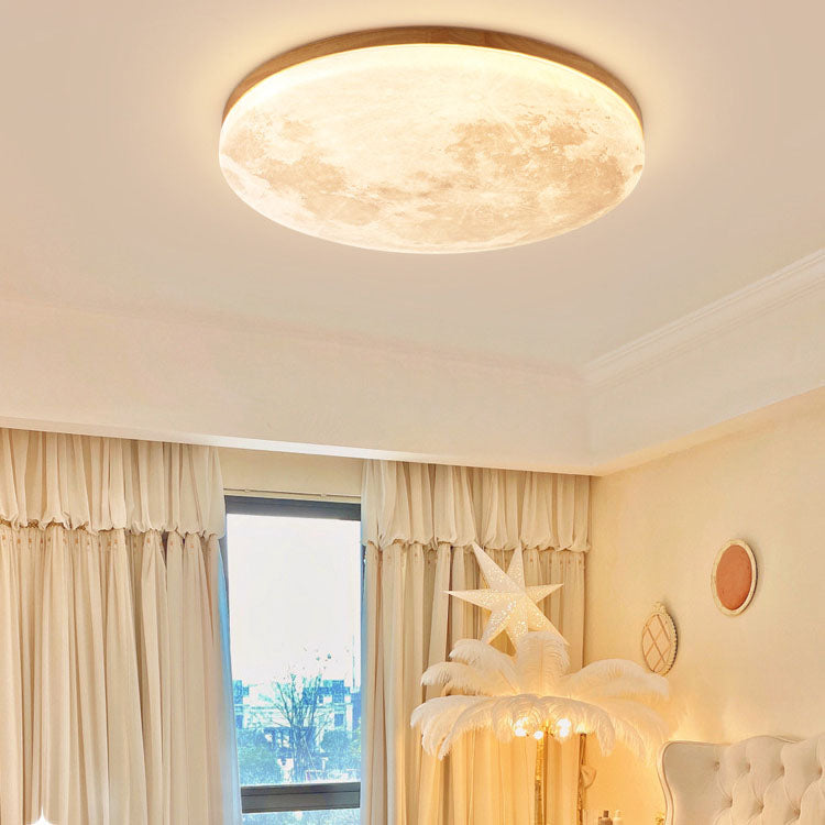 Nordic Wood & PVC Round LED Flush Mount Ceiling Light 1-light