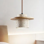 Modern Hanging Lamp Made of Stone and Wood