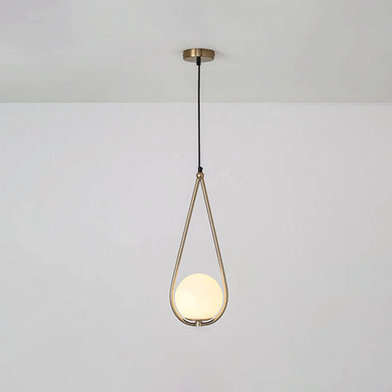 Metal Teardrop Hanging Ceiling Light Minimalism 1 Bulb Brass Finish Drop Pendant with Ball Cream Glass Shade
