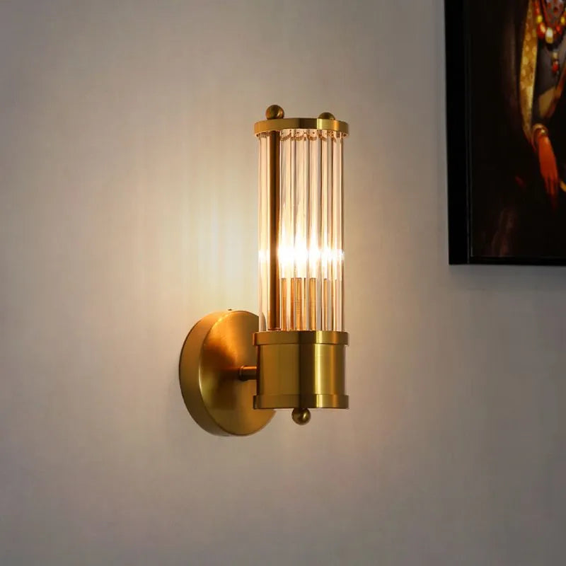 Kristy American Cylindrical Elegant Gold Glass/Metal Vanity Wall Lamp