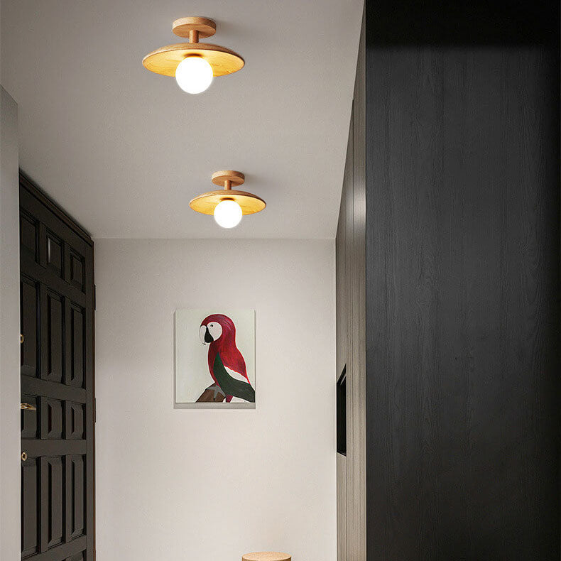 Nordic Wooden Dome Semi-Flush Ceiling Light | 1-Light