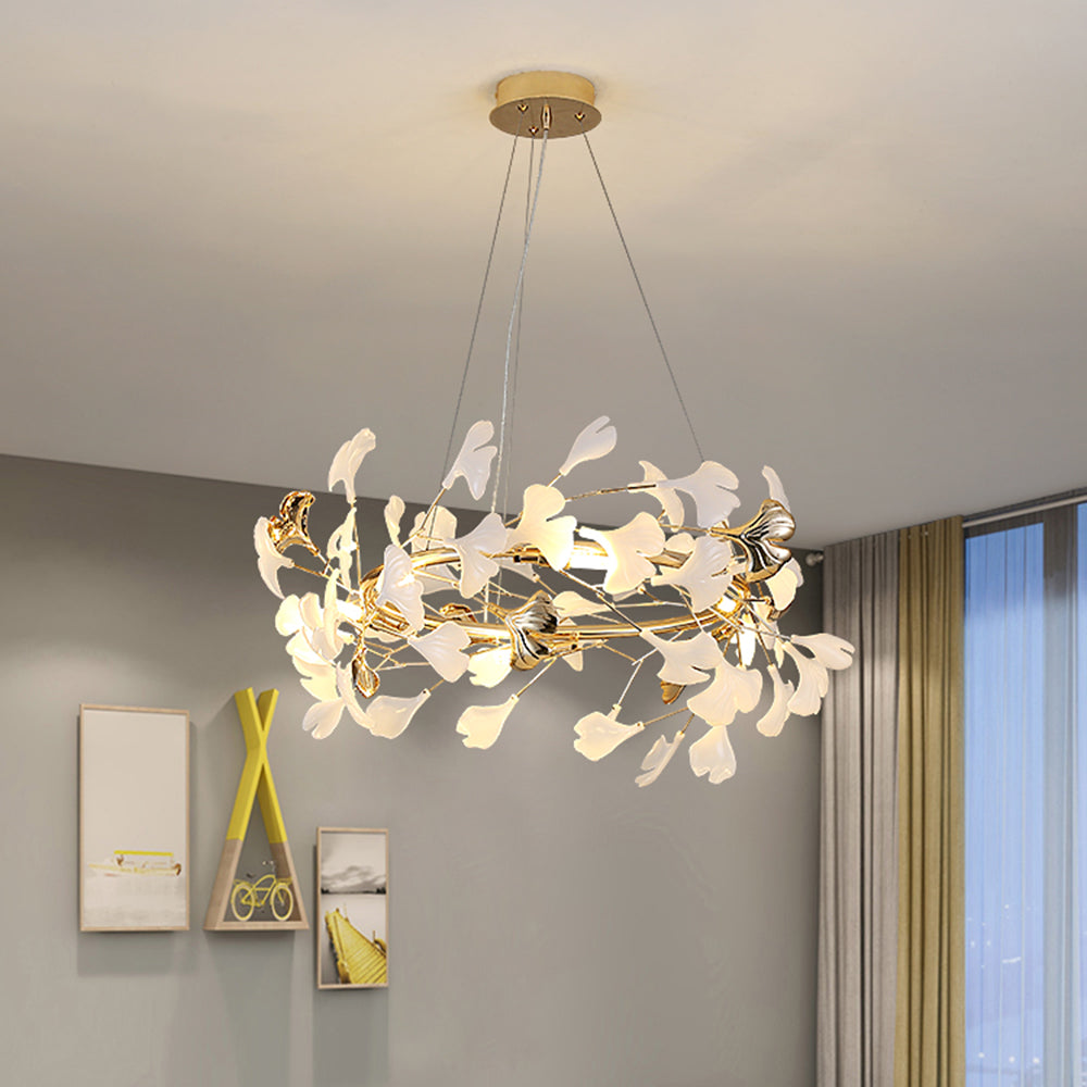 Jarn Leaf Suspension / Modern Multi Metal / Ceramic Gold / White Living Room