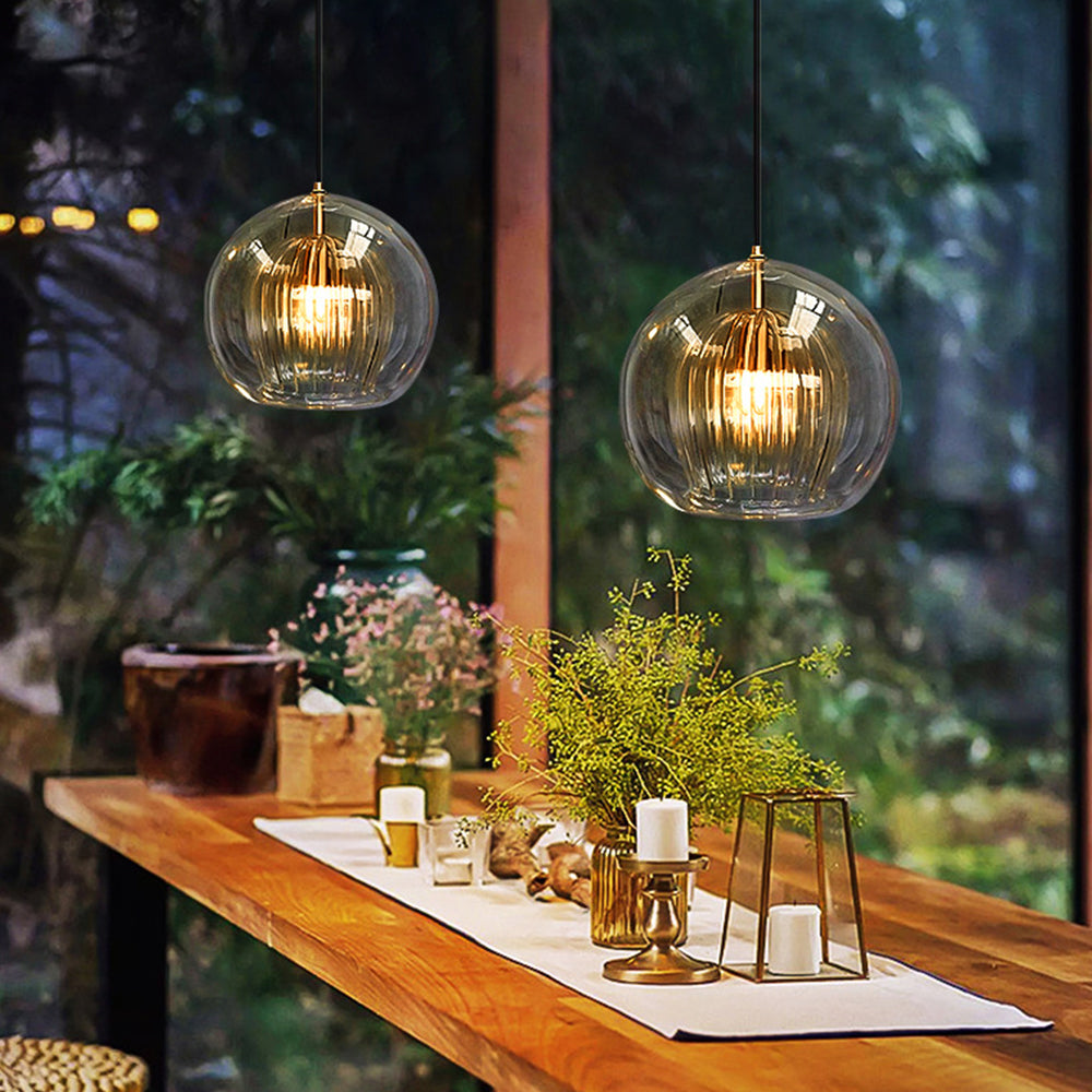 June Glass Globe Pendant Light Clear & Amber