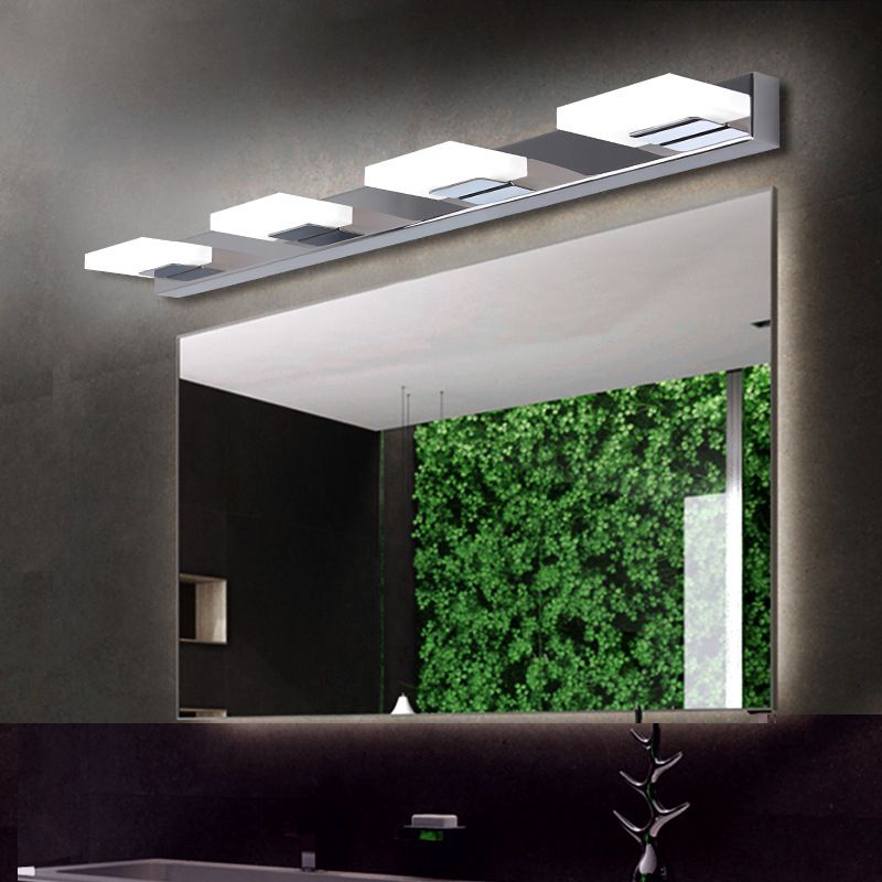 Arisha Design LED Square Mirror Wall Sconce Modern Metal/Acrylic Silver Bathroom