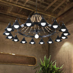 Metal Black Chandelier Light Fixture Cone Industrial Rope Ceiling Suspension Lamp with Wagon Wheel Design