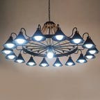 Metal Black Chandelier Light Fixture Cone Industrial Rope Ceiling Suspension Lamp with Wagon Wheel Design