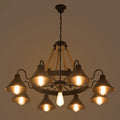 Metal Black Chandelier Light Fixture Cone Industrial Rope Ceiling Suspension Lamp with Wagon Wheel Design