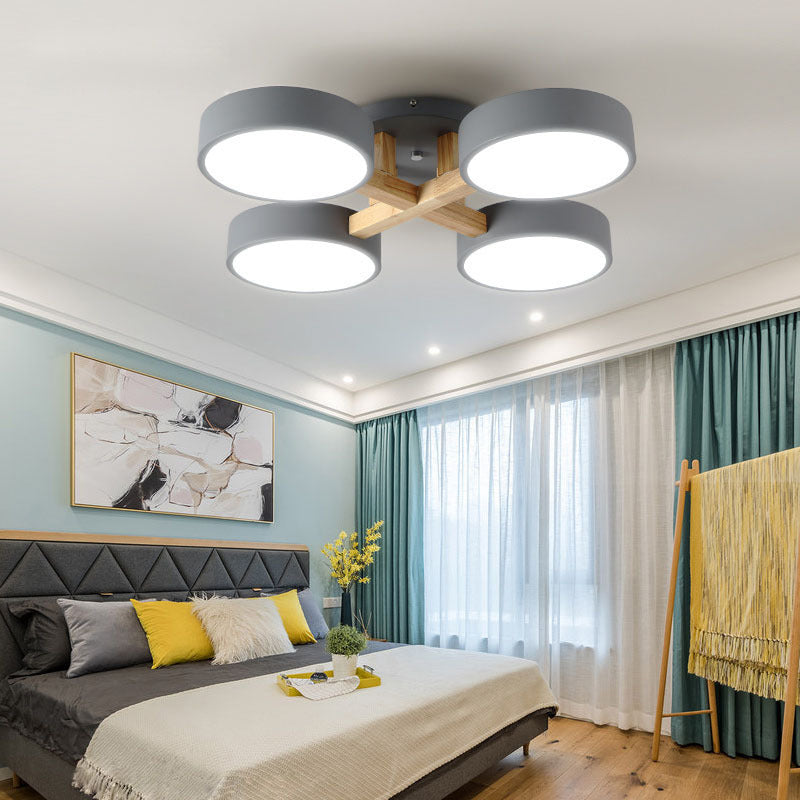 Round Living Room Semi Mount Lighting Acrylic Minimalist Ceiling Light Fixture with Wood Arm