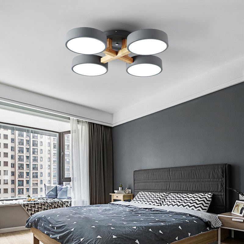 Round Living Room Semi Mount Lighting Acrylic Minimalist Ceiling Light Fixture with Wood Arm