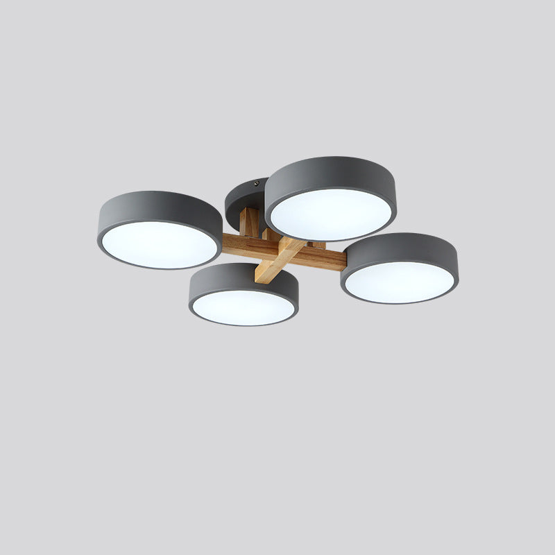 Round Living Room Semi Mount Lighting Acrylic Minimalist Ceiling Light Fixture with Wood Arm