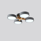 Round Living Room Semi Mount Lighting Acrylic Minimalist Ceiling Light Fixture with Wood Arm