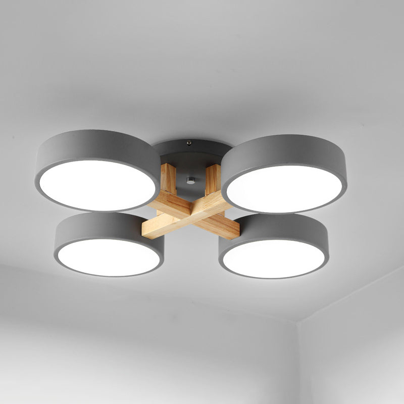 Round Living Room Semi Mount Lighting Acrylic Minimalist Ceiling Light Fixture with Wood Arm