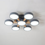 Round Living Room Semi Mount Lighting Acrylic Minimalist Ceiling Light Fixture with Wood Arm