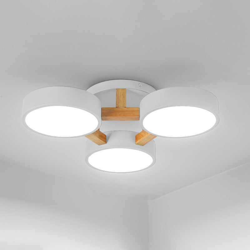Round Living Room Semi Mount Lighting Acrylic Minimalist Ceiling Light Fixture with Wood Arm