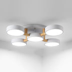 Round Living Room Semi Mount Lighting Acrylic Minimalist Ceiling Light Fixture with Wood Arm