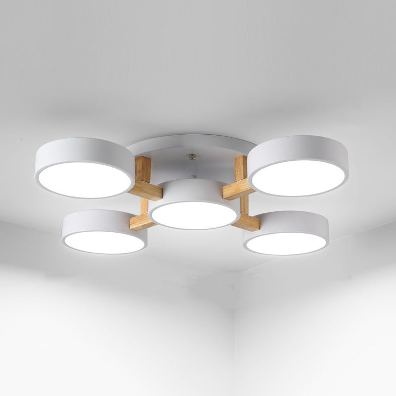 Round Living Room Semi Mount Lighting Acrylic Minimalist Ceiling Light Fixture with Wood Arm