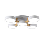 Round Living Room Semi Mount Lighting Acrylic Minimalist Ceiling Light Fixture with Wood Arm