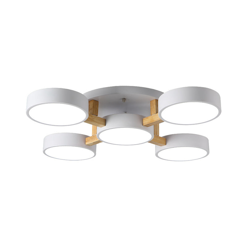 Round Living Room Semi Mount Lighting Acrylic Minimalist Ceiling Light Fixture with Wood Arm