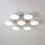 Round Living Room Semi Mount Lighting Acrylic Minimalist Ceiling Light Fixture with Wood Arm