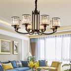 Black Cylinder Pendant Lighting Fixture Classic Faceted Crystal Living Room Chandelier Lamp