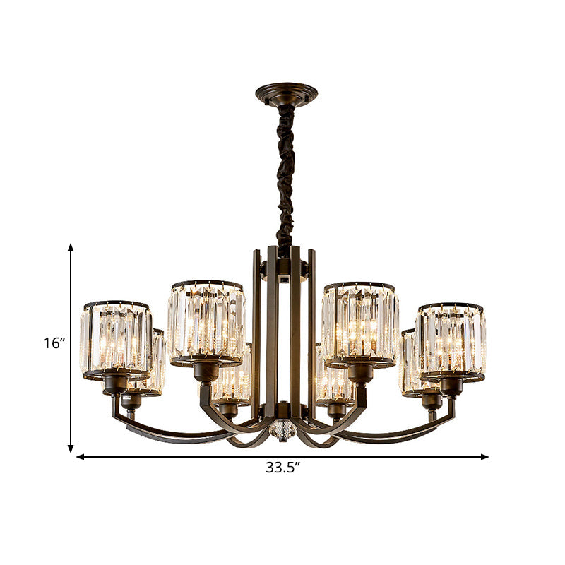 Black Cylinder Pendant Lighting Fixture Classic Faceted Crystal Living Room Chandelier Lamp