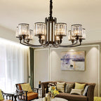 Black Cylinder Pendant Lighting Fixture Classic Faceted Crystal Living Room Chandelier Lamp