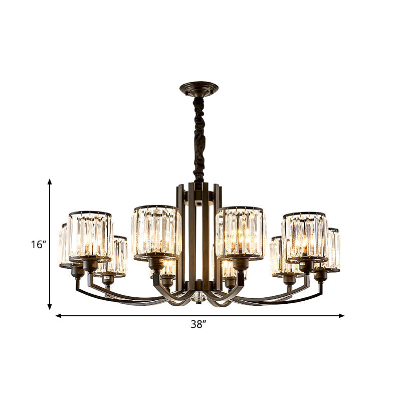 Black Cylinder Pendant Lighting Fixture Classic Faceted Crystal Living Room Chandelier Lamp
