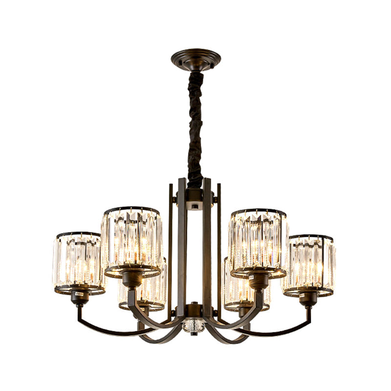 Black Cylinder Pendant Lighting Fixture Classic Faceted Crystal Living Room Chandelier Lamp
