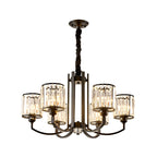 Black Cylinder Pendant Lighting Fixture Classic Faceted Crystal Living Room Chandelier Lamp
