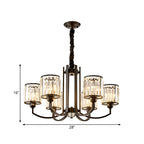 Black Cylinder Pendant Lighting Fixture Classic Faceted Crystal Living Room Chandelier Lamp