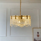 Scalloped Clear Textured Glass Drop Lamp Classic Dining Room Chandelier Light Fixture in Brass