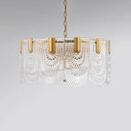 Scalloped Clear Textured Glass Drop Lamp Classic Dining Room Chandelier Light Fixture in Brass