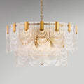 Scalloped Clear Textured Glass Drop Lamp Classic Dining Room Chandelier Light Fixture in Brass
