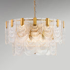 Scalloped Clear Textured Glass Drop Lamp Classic Dining Room Chandelier Light Fixture in Brass