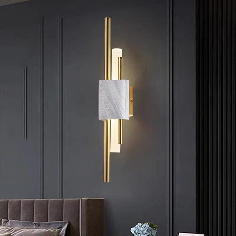 Drena Modern Linear Wall Sconce Marble. White/Green/Gold. Living Room