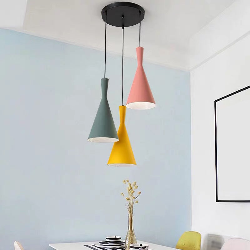 Simple 3 Bulbs Multi Ceiling Light Black Funnel Pendant Lamp with Metal Shade for Dining Room