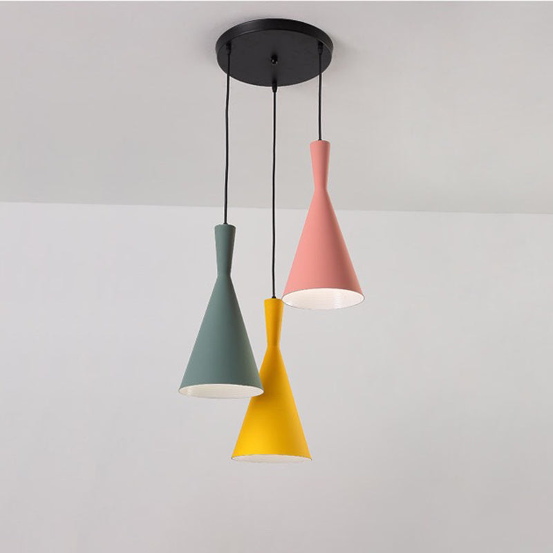 Simple 3 Bulbs Multi Ceiling Light Black Funnel Pendant Lamp with Metal Shade for Dining Room