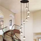Cylinder Cluster Pendant Light Minimalist Clear Crystal Black Drop Lamp for Stairs
