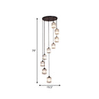Cylinder Cluster Pendant Light Minimalist Clear Crystal Black Drop Lamp for Stairs