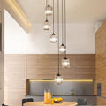 Cylinder Cluster Pendant Light Minimalist Clear Crystal Black Drop Lamp for Stairs