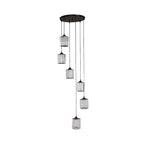 Cylinder Cluster Pendant Light Minimalist Clear Crystal Black Drop Lamp for Stairs