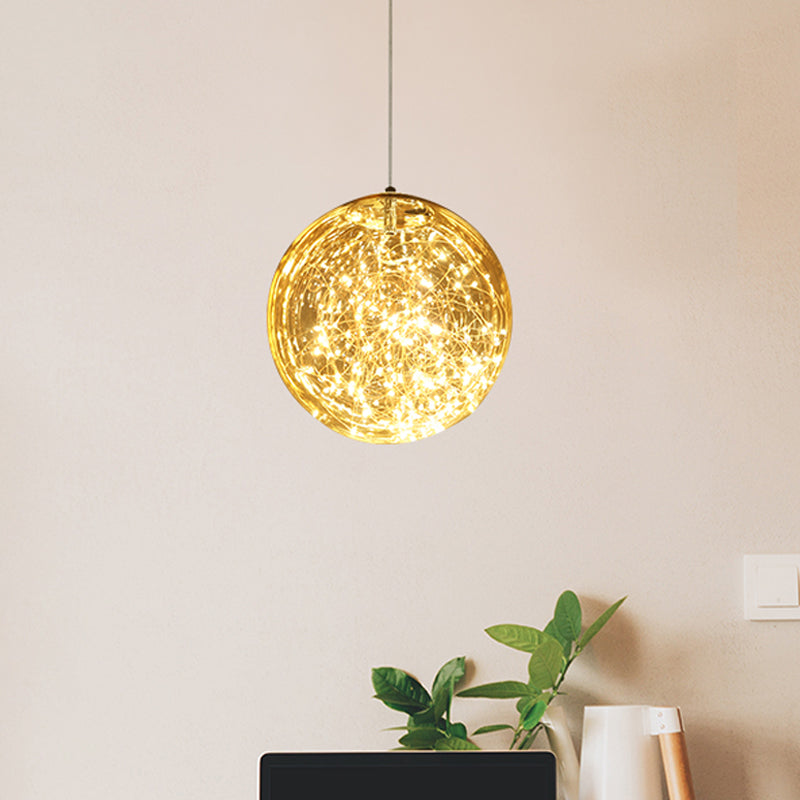 Ball Pendant Light Kit Minimal LED Glass Down Lighting with Inside Glowing String