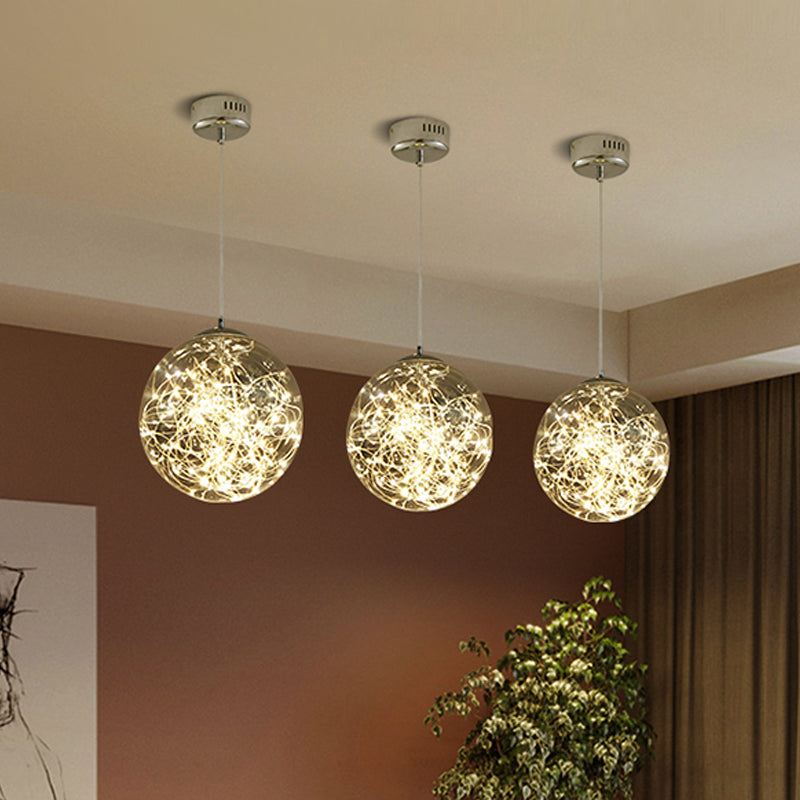 Ball Pendant Light Kit Minimal LED Glass Down Lighting with Inside Glowing String