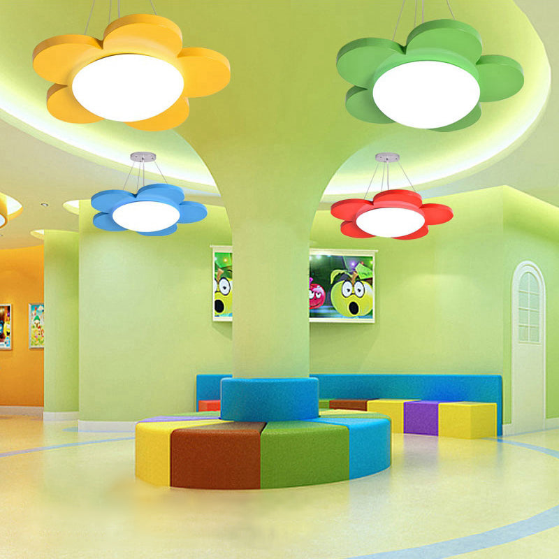 15"/23" Dia Bloemvormige Hanglamp Kinderen Acryl LED Plafond Chandelier in Rood/Geel/Blauw/Groen voor Kinderkamer