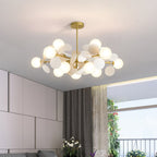Brass Sphere Chandelier Lamp Contemporary Milky Glass Pendant Lighting Fixture with Multi-Circle Decoration