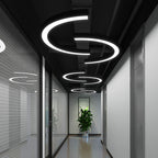 Arc Shaped Gym Pendant Lamp Metal Contemporary LED Hanging Ceiling Light in Black